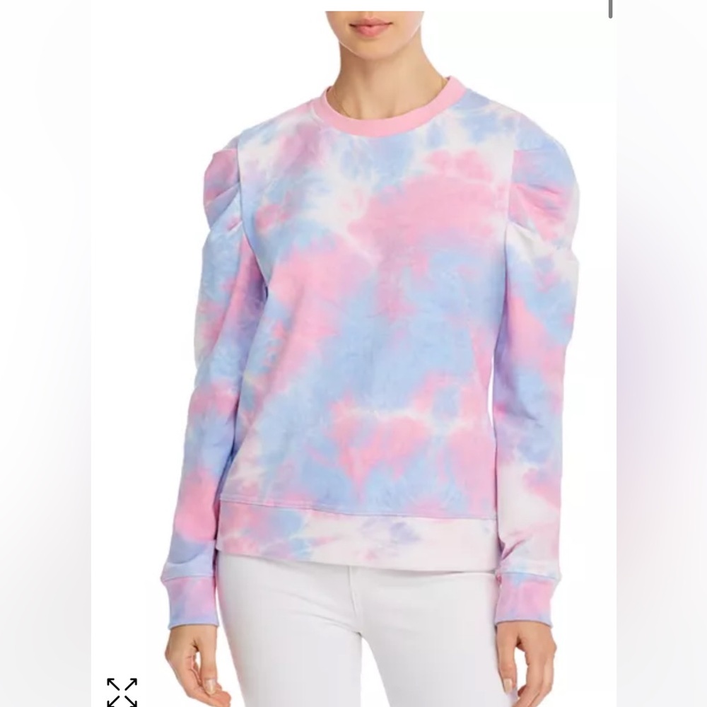 Aqua Puff-Sleeve Tie-Dye Sweatshirt (for Bliomingdales) (sz Small) in Respberry